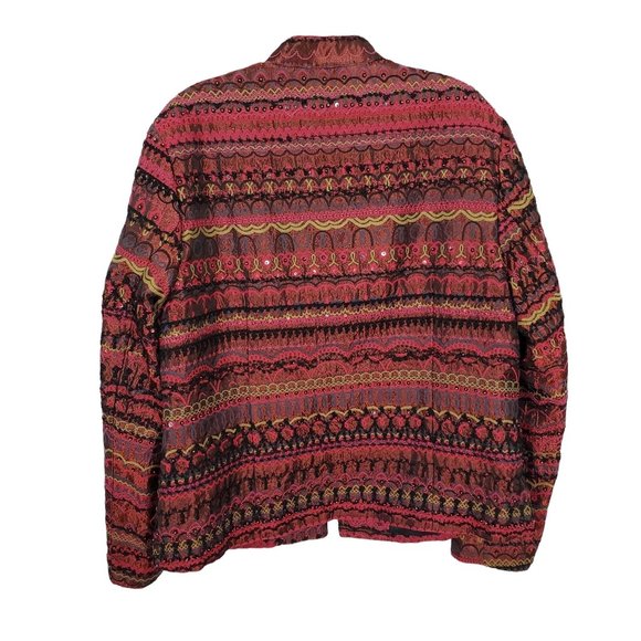 Chico's L Size 2 Jacket Blazer Embellished Beaded Sequins Embroidered Fitted - Picture 3 of 6